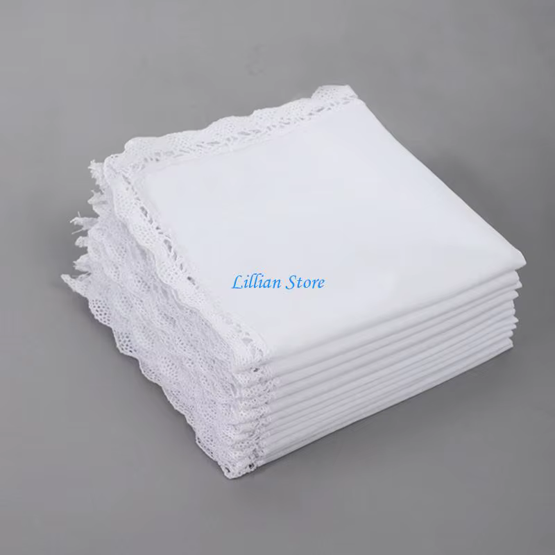 Q1FA – mouchoirs en coton blanc brodé pour femmes, mouchoir en dentelle, Hankies mariage, mouchoir r