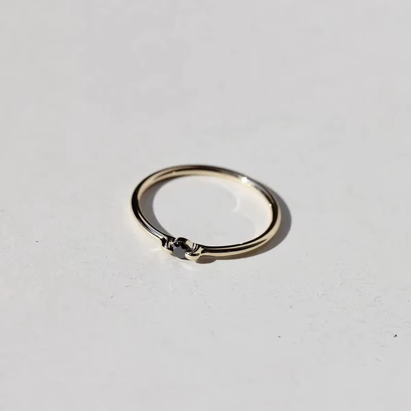 Bague plate en diamant noir simple pour femme, originale, classique, ouverture réglable, généreuse, 