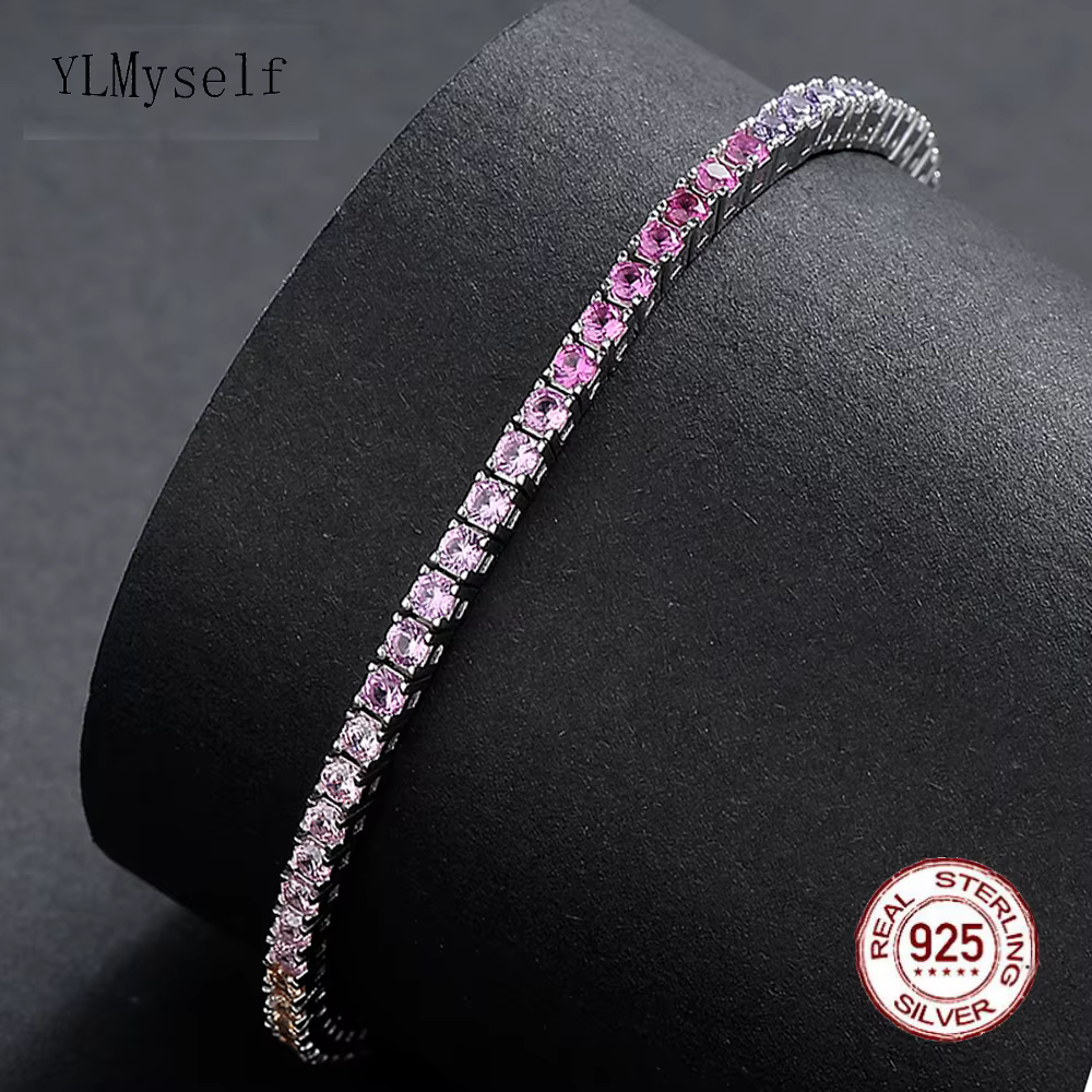 Nouveau 2 mm arc-en-ciel solide 925 bijoux en argent coloré cubique Zircon coloré jolis Bracelets de