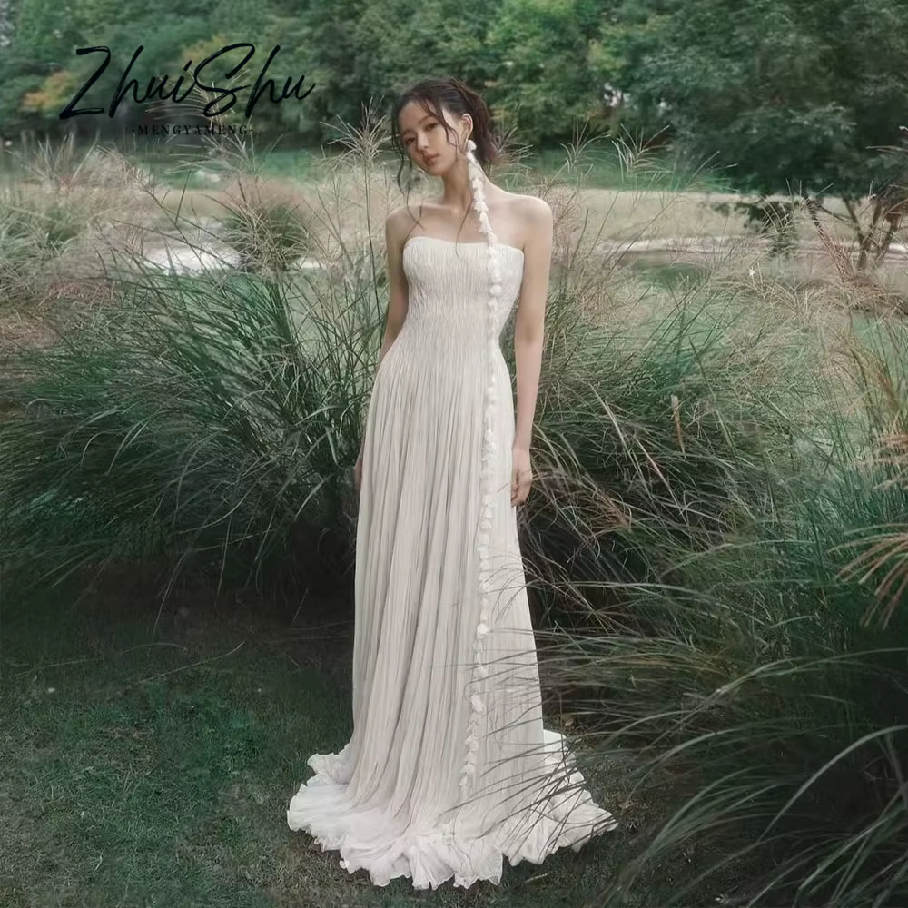 Robe de mariée plissée élégante, sans bretelles, drapée, ligne a, robes de soirée, séance Photo coré