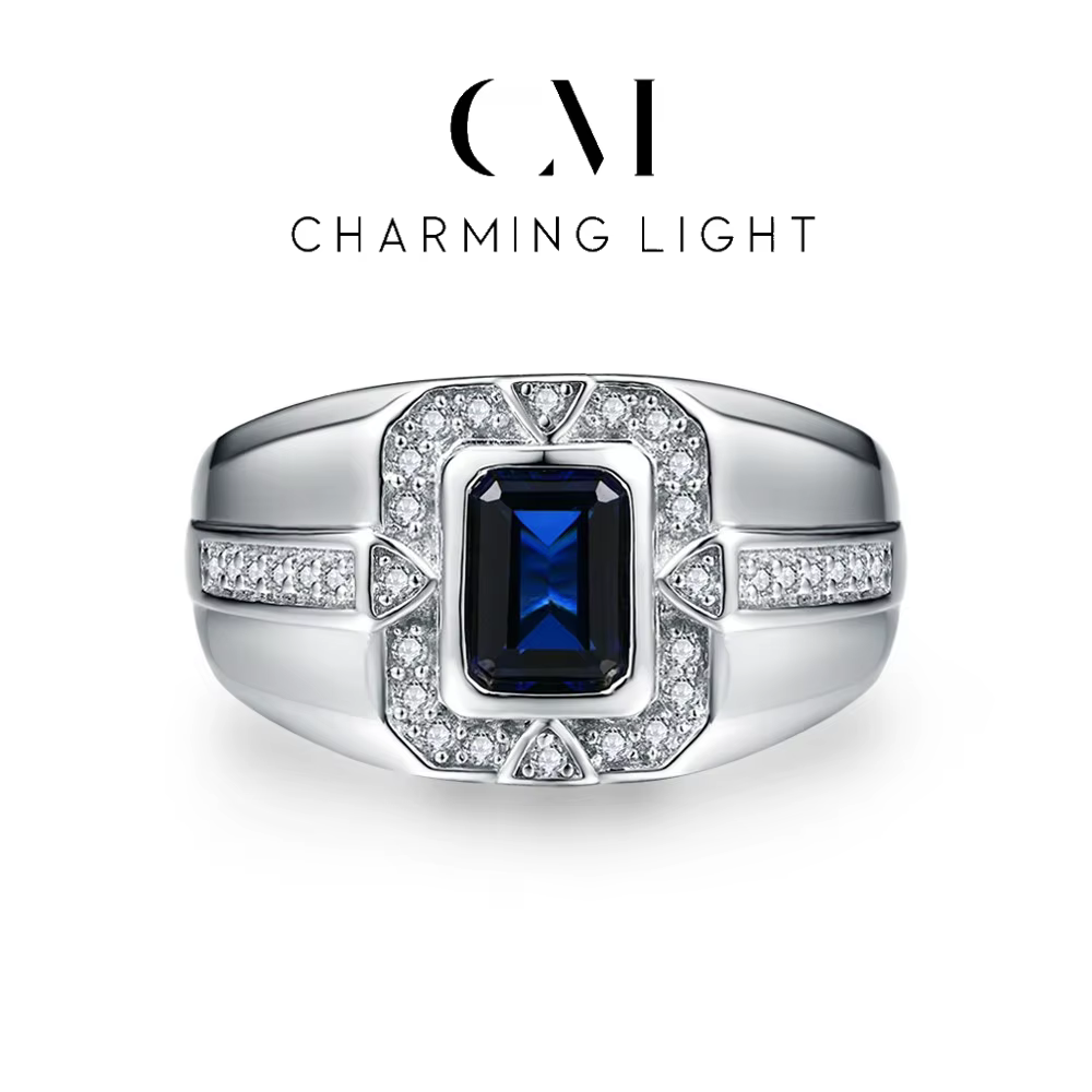 Bague émeraude verte originale pour hommes, charmante, coupe faciale, pierres précieuses, argent Ste