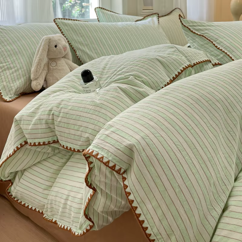Housse de couette 100 % coton de classe A – Parure de lit douce et respirante délavée avec bord coqu