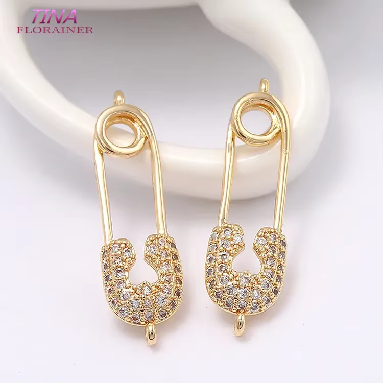2 pièces 7x22MM 14K couleur or laiton avec Zircon broche pendentifs breloques de haute qualité bijou