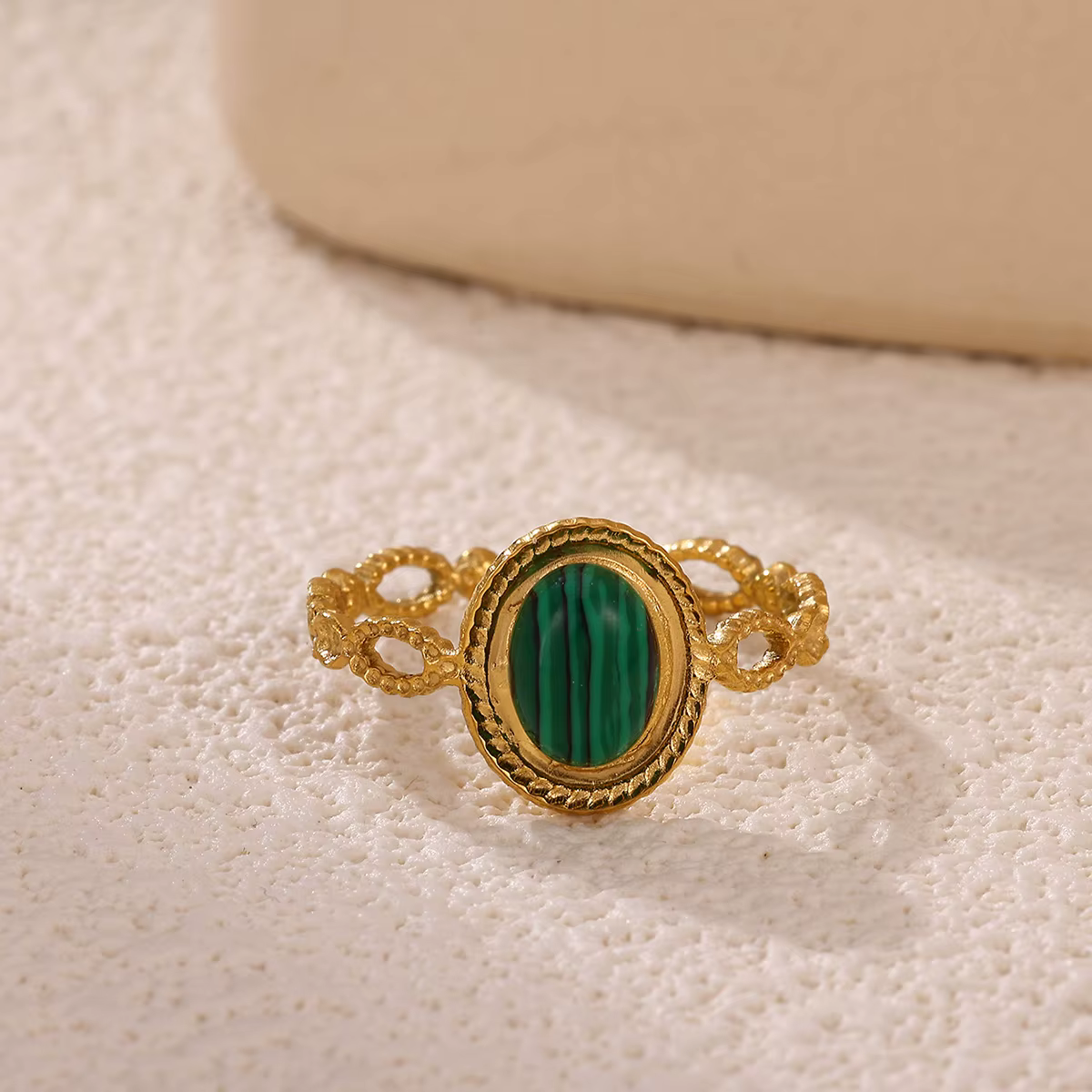Anillos pierre verte Vintage pour femmes couleur or acier inoxydable anneaux imperméables feuilles f