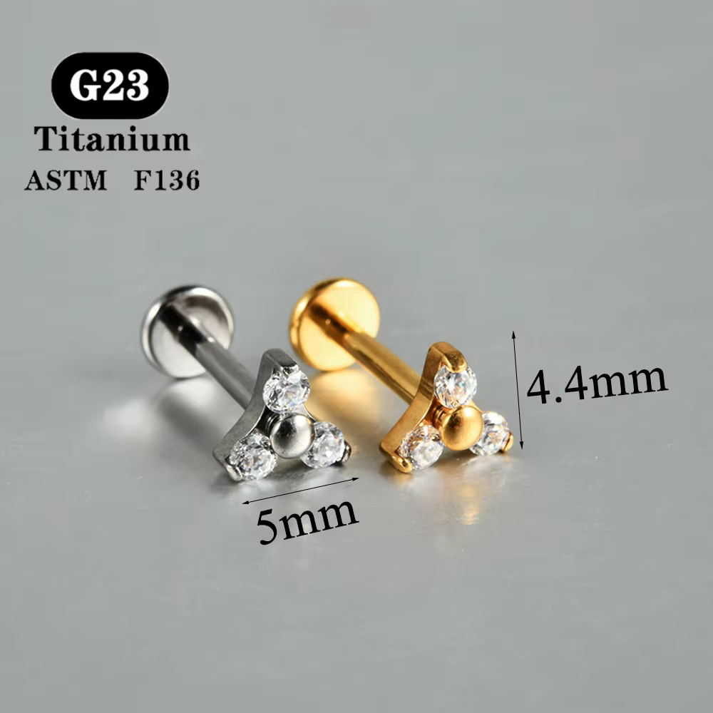 1 PC ASTM F136 titane Zircon dos plat boucle d'oreille fleur clous d'oreille Lobe Helix Tragus Carti