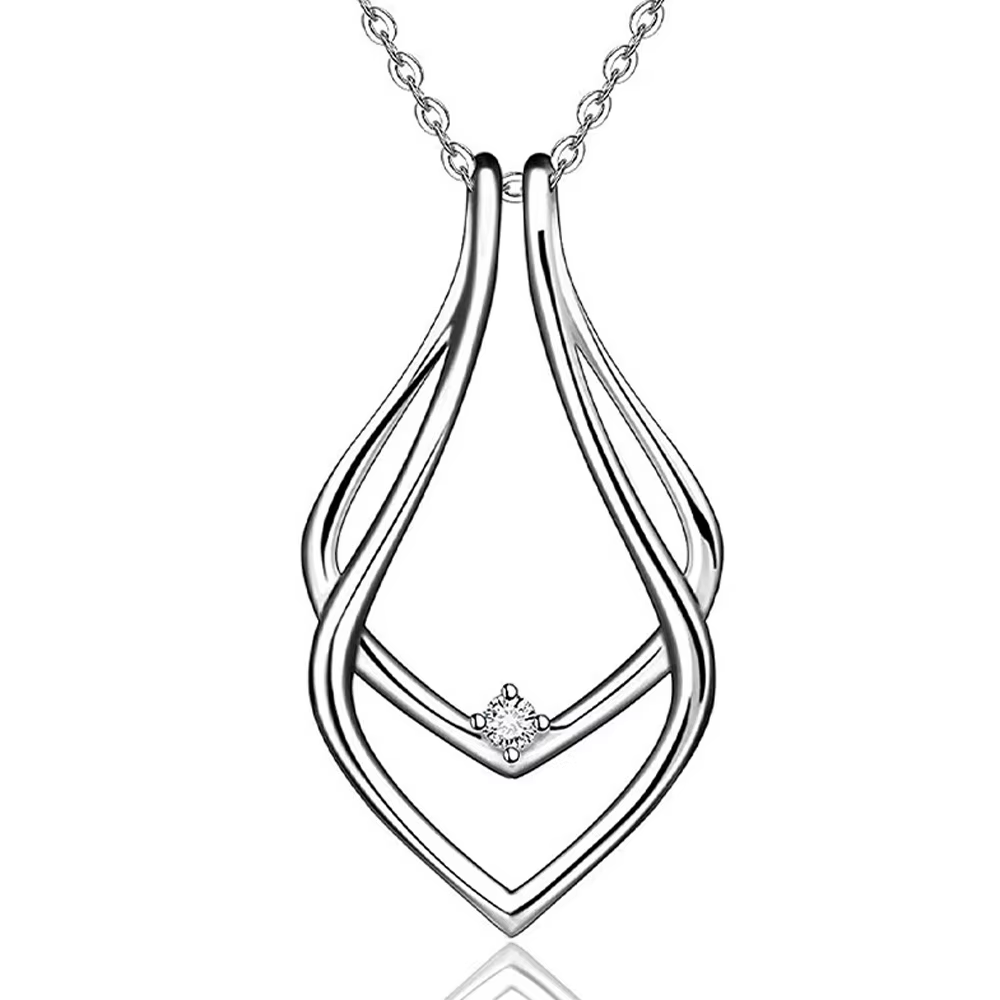 Collier porte-anneau en forme de goutte d'eau en acier inoxydable pour femmes et hommes, en zircone 