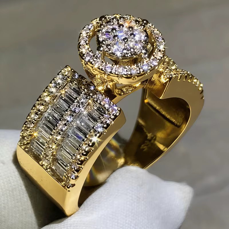 Bague de promesse de luxe vintage incrustée de zircone synthétique étincelante, accessoires de bijou
