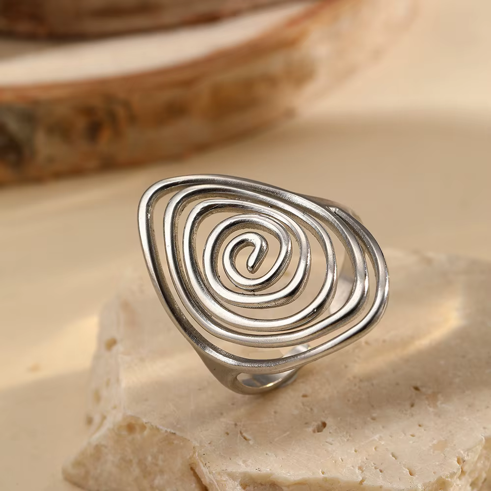 Bague ouverte en spirale géométrique rétro, en acier inoxydable, couleur or, tendance, bijoux minima