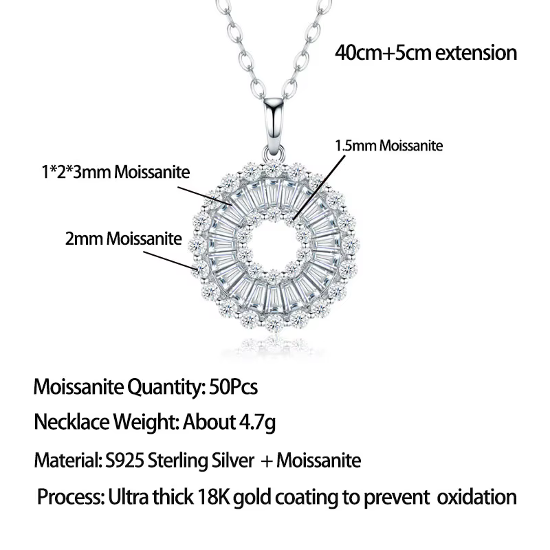 Collier pendentif soleil en moissanite Pretty Beauty, argent 925, triple halo, chaîne de clavicule p