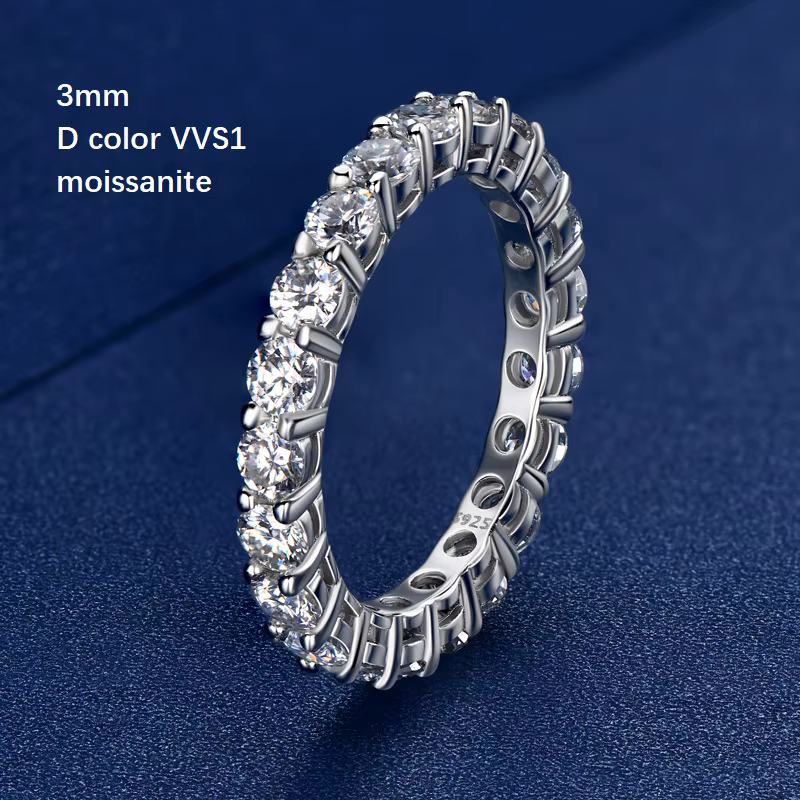 Bague d'éternité Moissanite en argent regardé S925 pour hommes et femmes, plaqué or blanc, alliances