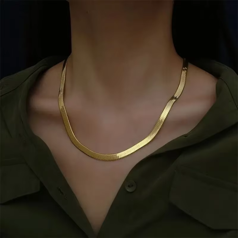 JewelryTop – collier en argent Sterling 925, or 18 carats, chaîne plate de 4MM, bijoux de luxe pour 
