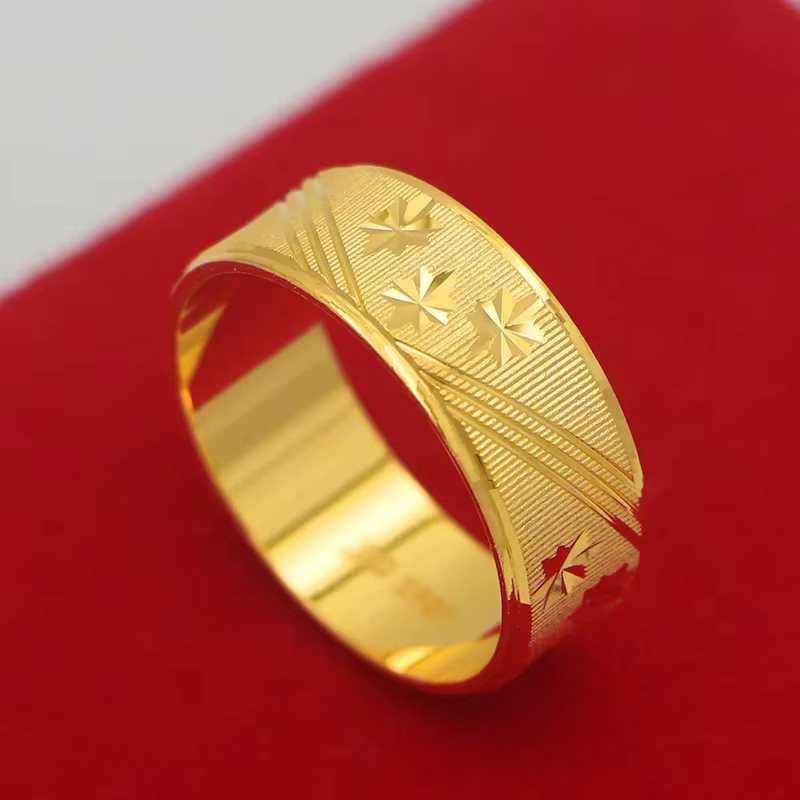 VivoGoldCouple – bague en or véritable 9999 24K pour hommes et femmes, paire de bagues rétro riches 