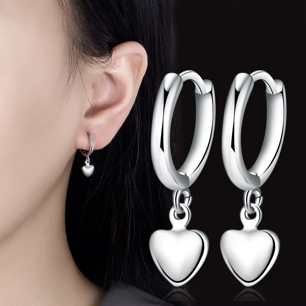 Boucles d'oreilles en forme de cœur en argent 925 de haute qualité pour femmes, bijoux de créateur d