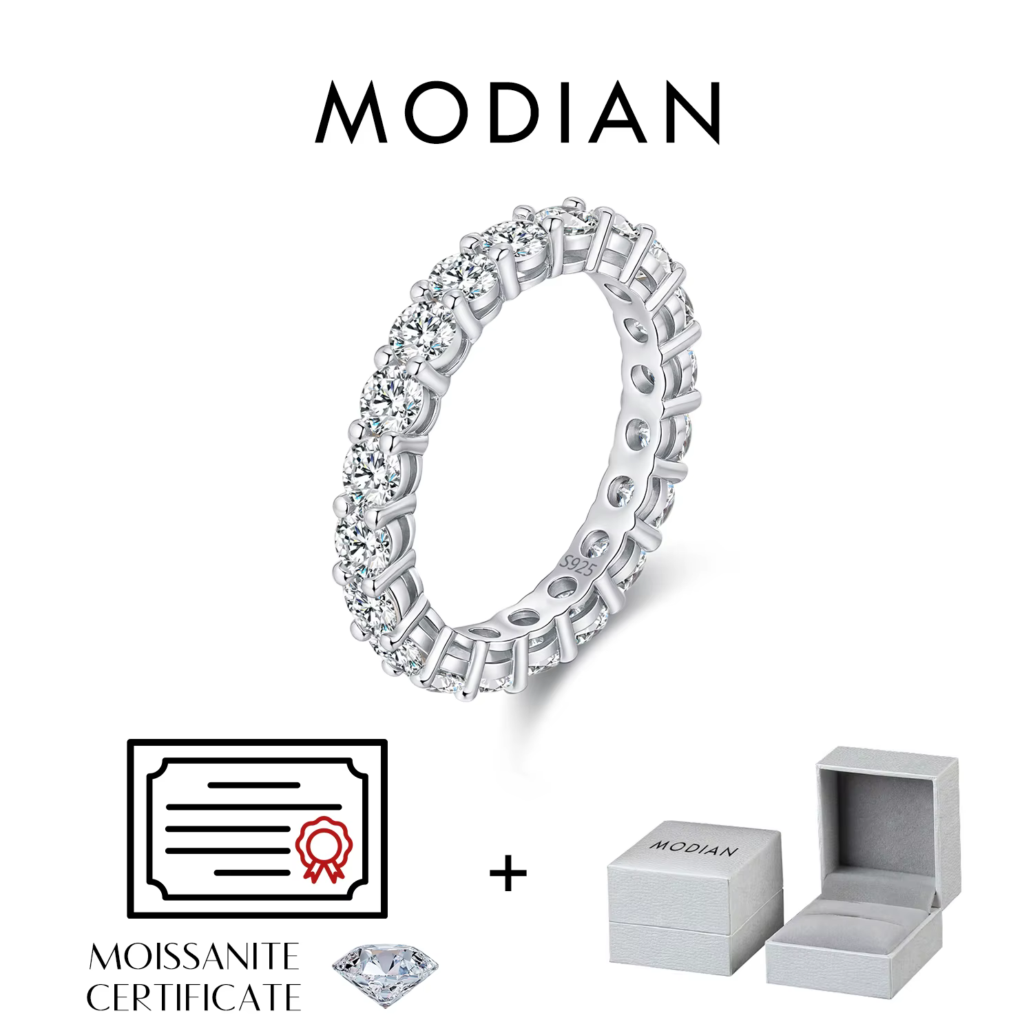 MODIAN éblouissant D couleur Moissanite éternité anneaux 925 en argent Sterling luxe empilable bague