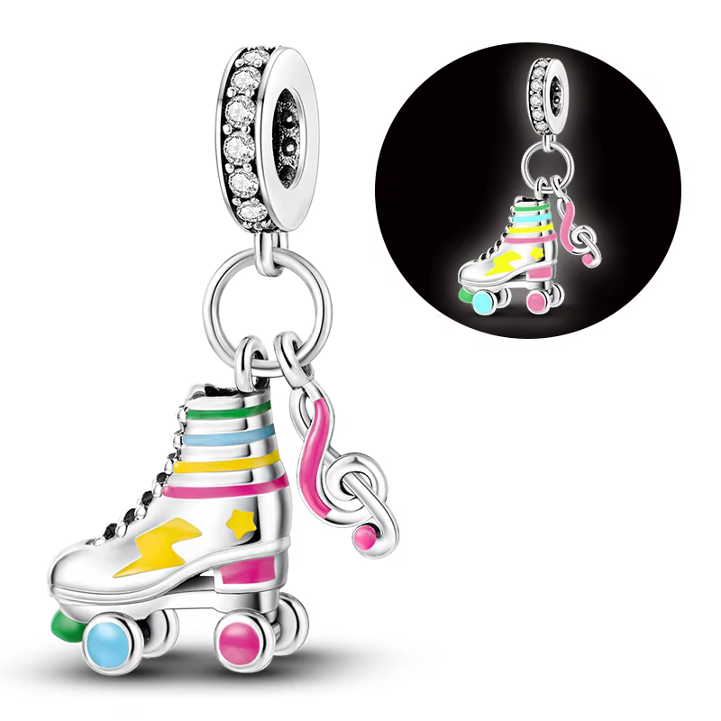 Breloque en argent 925, pendentif lumineux Original pour patins à roulettes, bijoux fins pour femmes