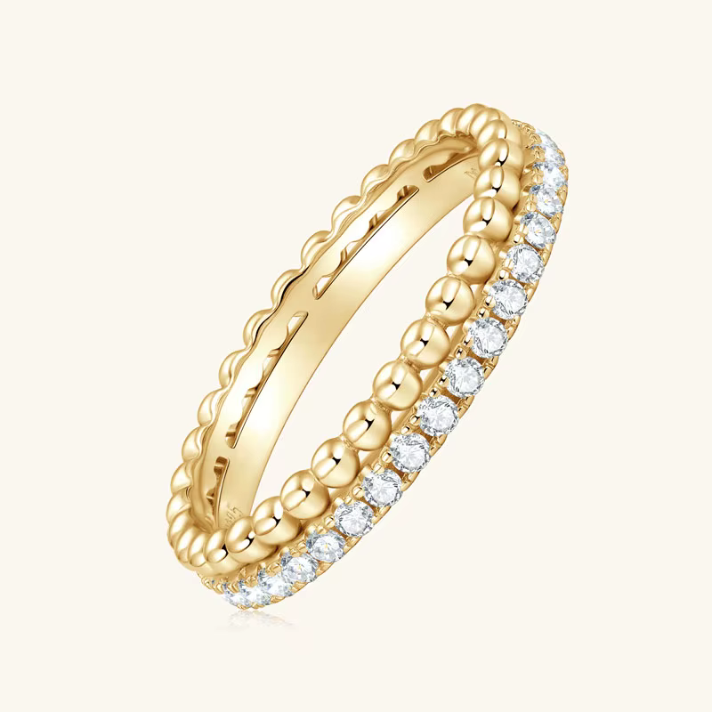 RAPRGOLD 1.5MM rond Moissanite Double anneau demi éternité bague réel 925 en argent Sterling bague d