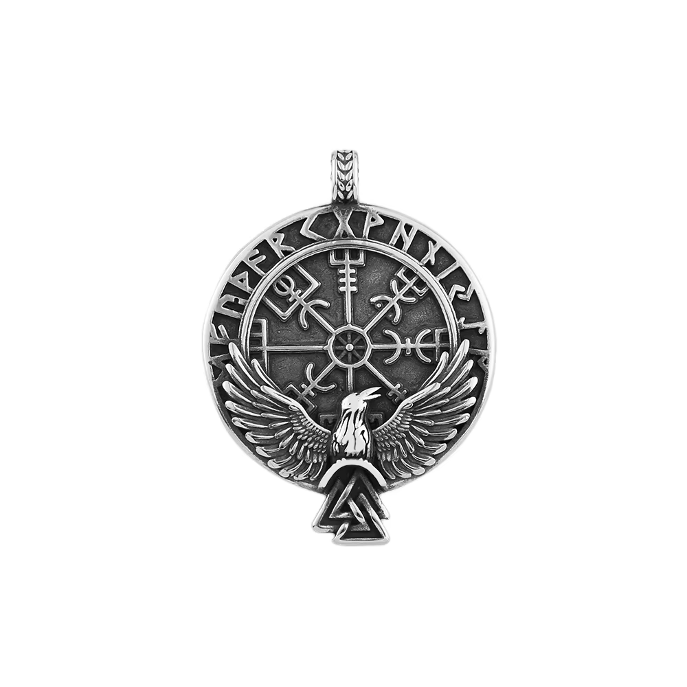 Collier pendentif boussole et rune en acier inoxydable Vibasin pour hommes et femmes, colliers vinta