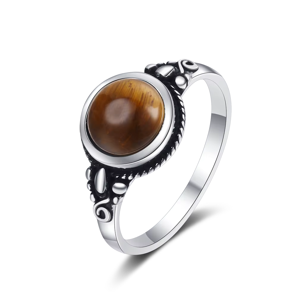 Nasiya-Bague ronde en œil de tigre naturel pour femme, bijoux fantaisie, style vintage, fiançailles,