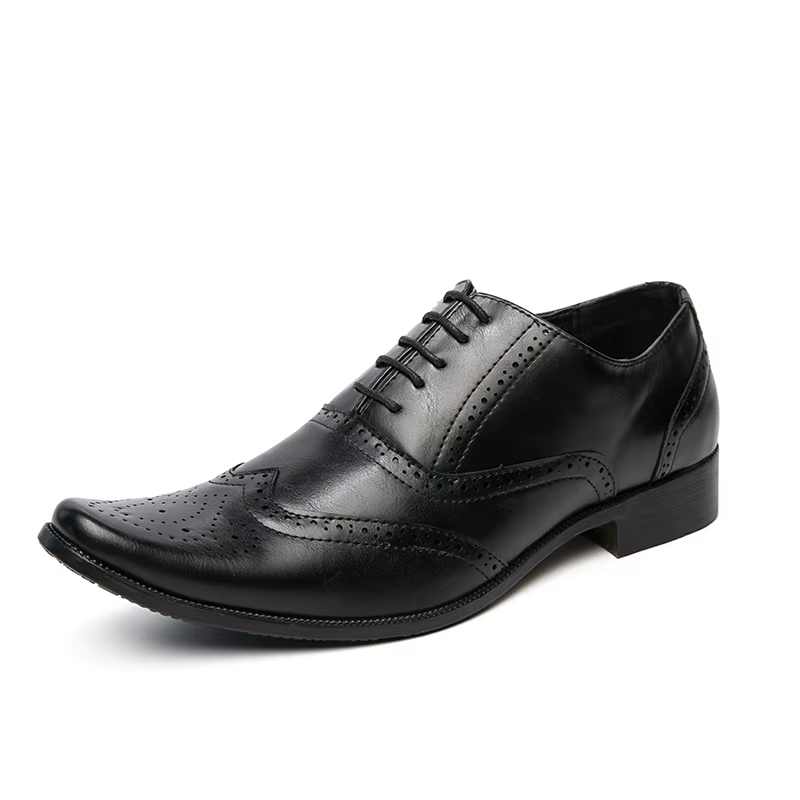 Chaussures habillées de luxe pour hommes de haute qualité en cuir richelieu bout d'aile Oxford noir 
