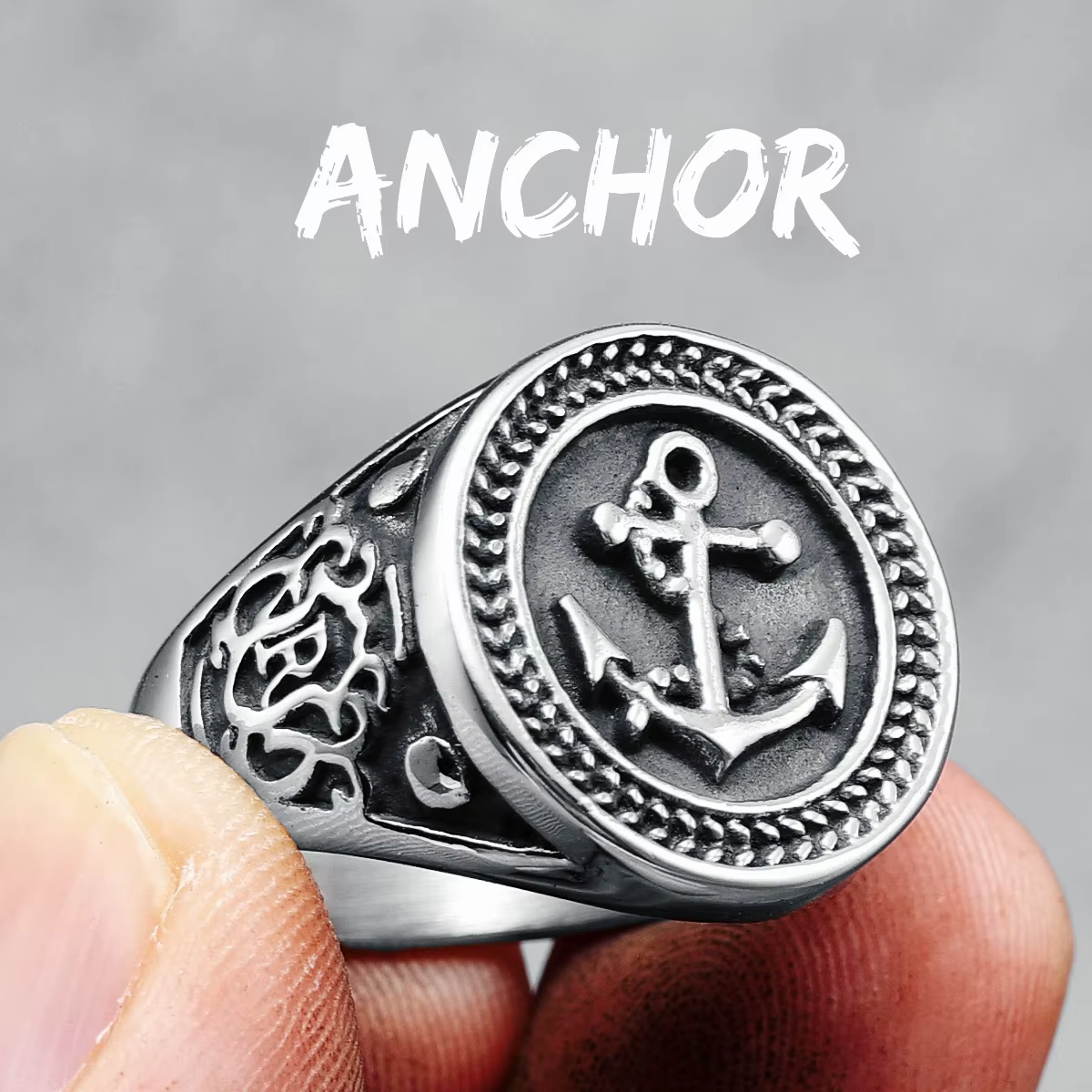 Bague ancre rétro en acier inoxydable 316L pour hommes, anneaux de navigateur, capitaine océan, gouv