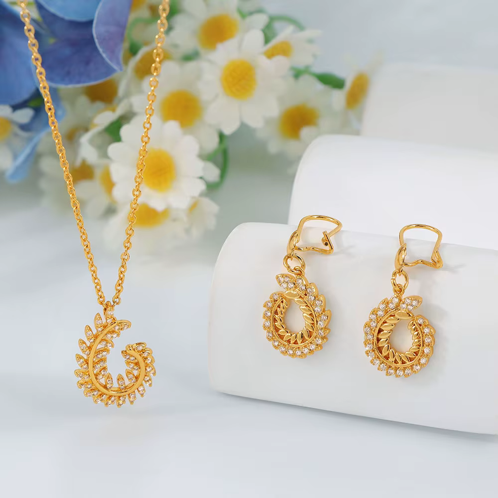 Ensemble de bijoux à la mode de dubaï, plaqué or 21 carats, zircone italienne, collier géométrique, 
