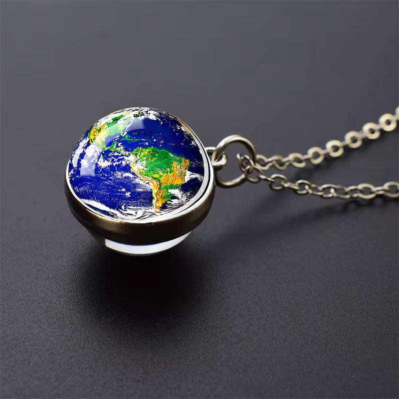 Colliers planète aurore, couleur nébuleuse étoile lune, pendentif boule de verre double face pour fe