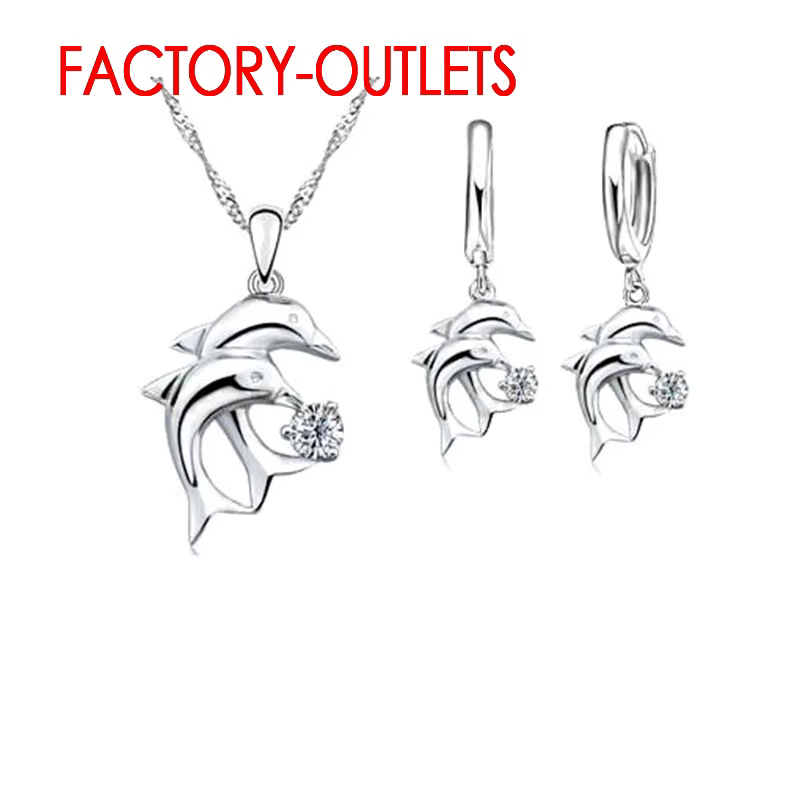 Ensemble de bijoux de mariée en argent Sterling 925, Design dauphin, colliers ronds en cristal, bouc