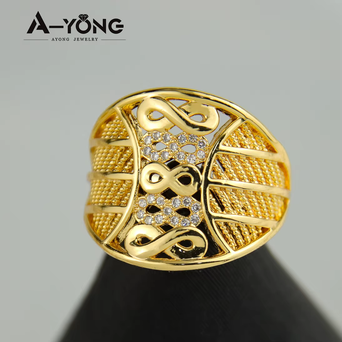 Bague de bijoux couleur or italien plaqué or 21 carats bagues de Cocktail en zircone de Dubaï femmes