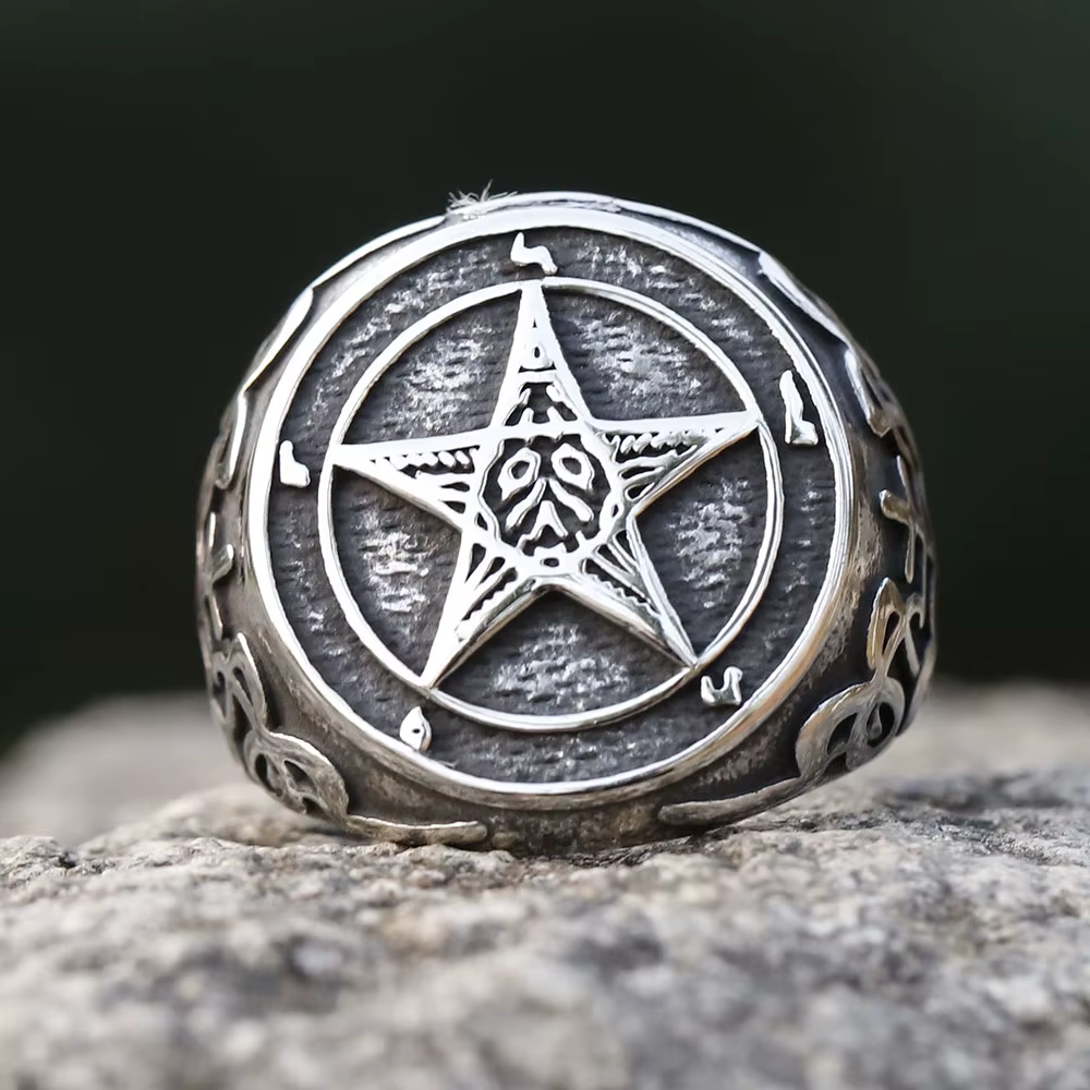 Bague pentagramme Vintage en acier inoxydable pour hommes et femmes, anneau étoile à cinq points, mo