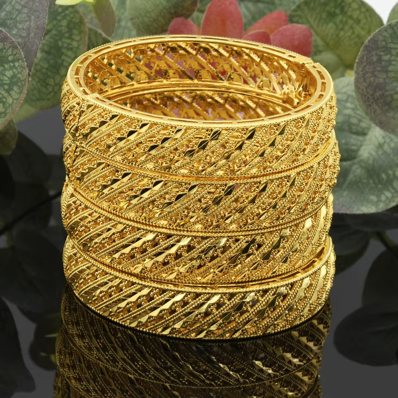Bracelets rigides plaqués or de dubaï pour femmes, breloque indienne, africaine, éthiopienne, arabe,