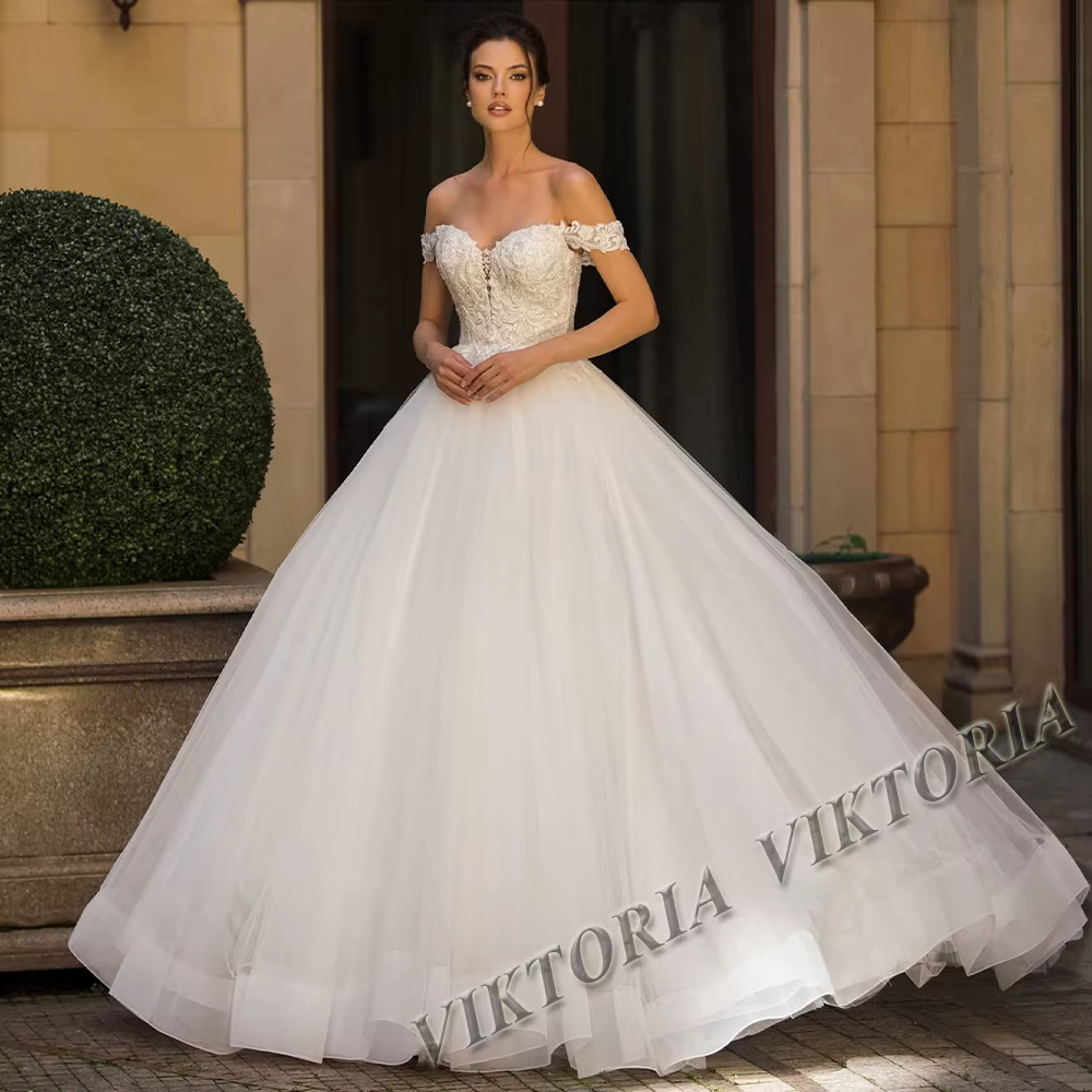 VIKTORIA princesse robes De Mariée pour femme mariée épaules dénudées perles à lacets Tulle Robe De 