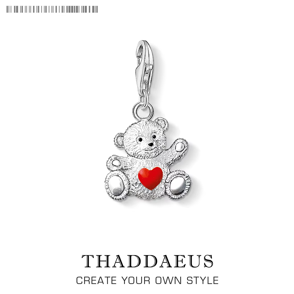Authentique 925 en argent Sterling ours en peluche coeur rouge pendentif à breloque cadeau mignon po