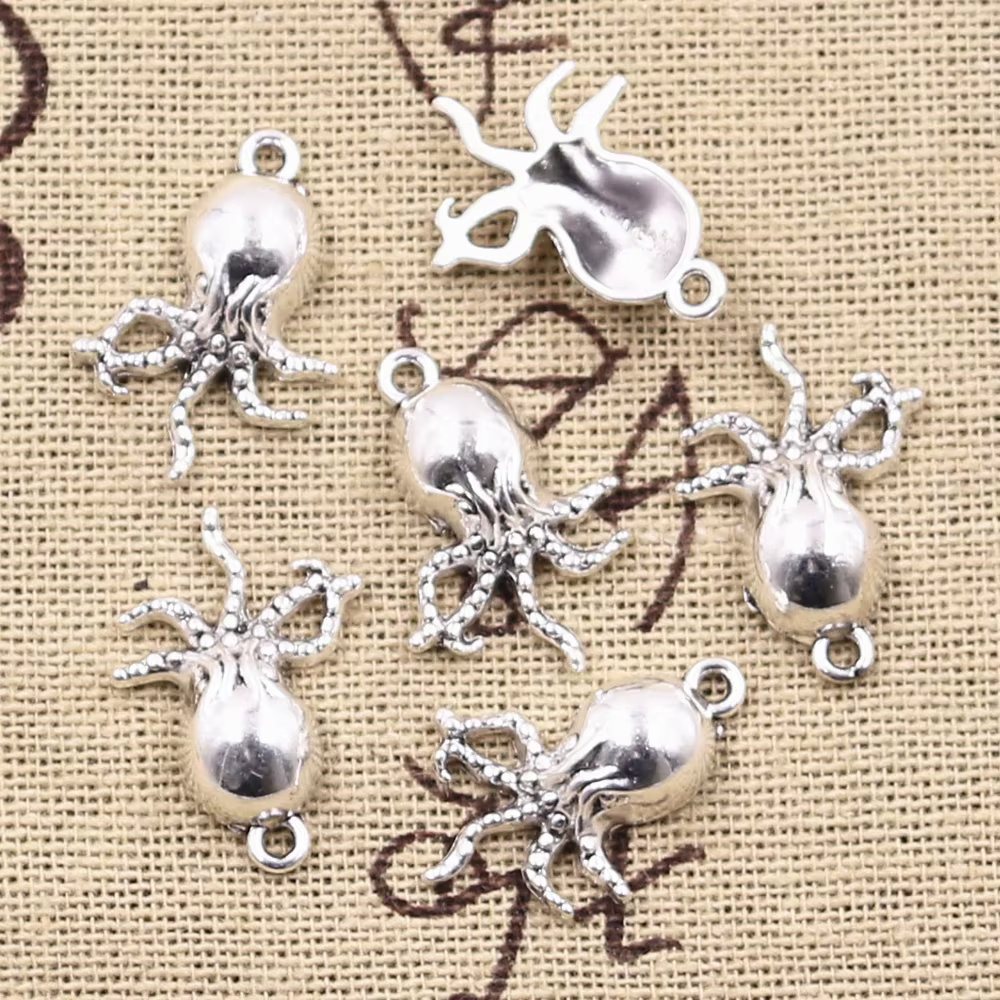 Breloques en Forme de Poulpe en Argent Antique, Bijoux Tibétains Faits à la Main, 21x15mm, 20 Pièces