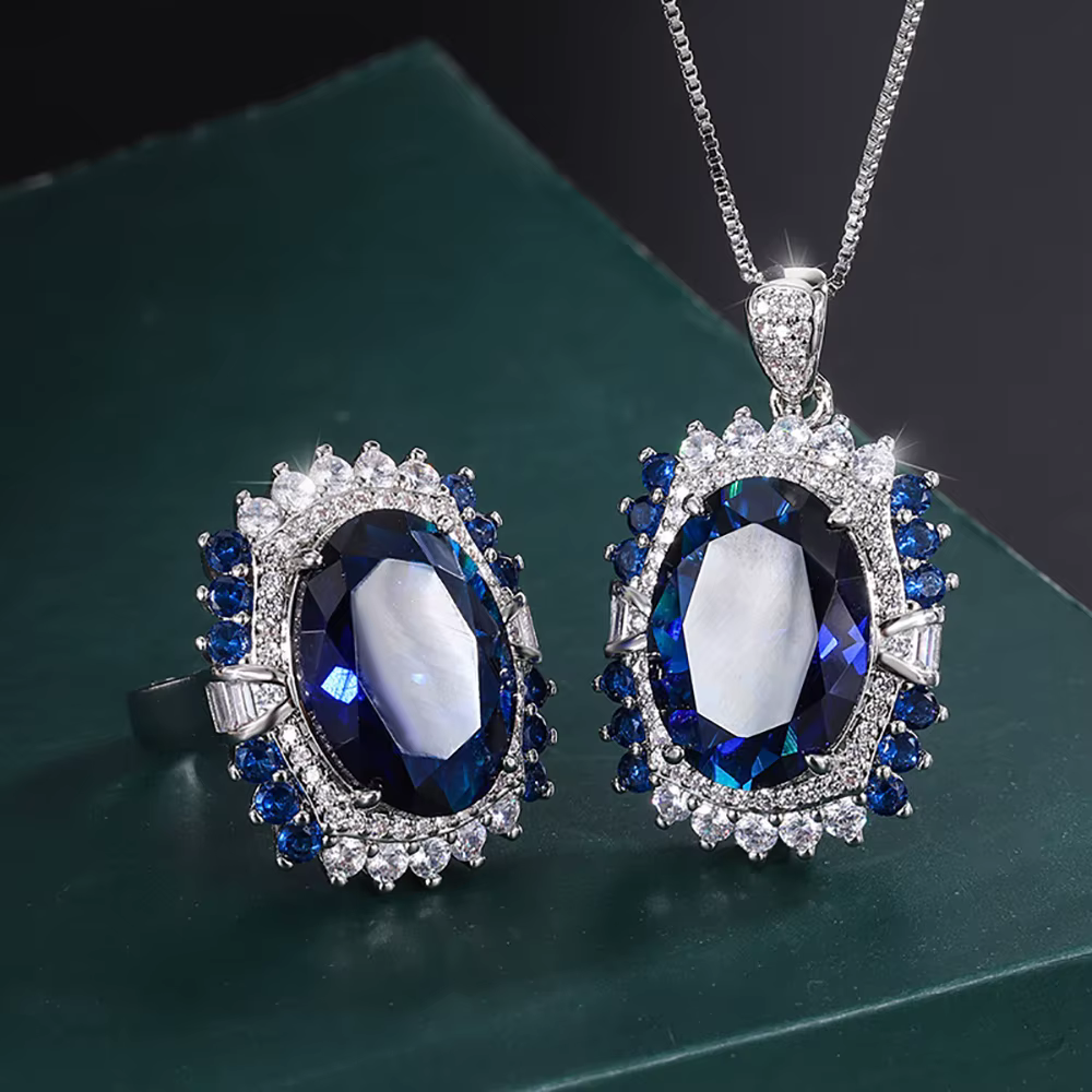 Collier pendentif en pierre précieuse saphir pour femme, matiques de luxe, diamant de laboratoire, e