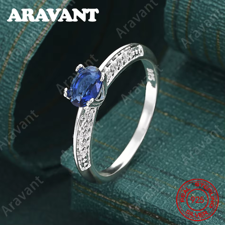 Argent sterling 925, zircon bleu 7-10 #   Bague pour femme - Bijoux de mariage exquis et mignons