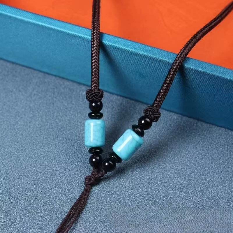 Collier en cordon ciré haut de gamme avec pendentif en jade, bijoux unisexes