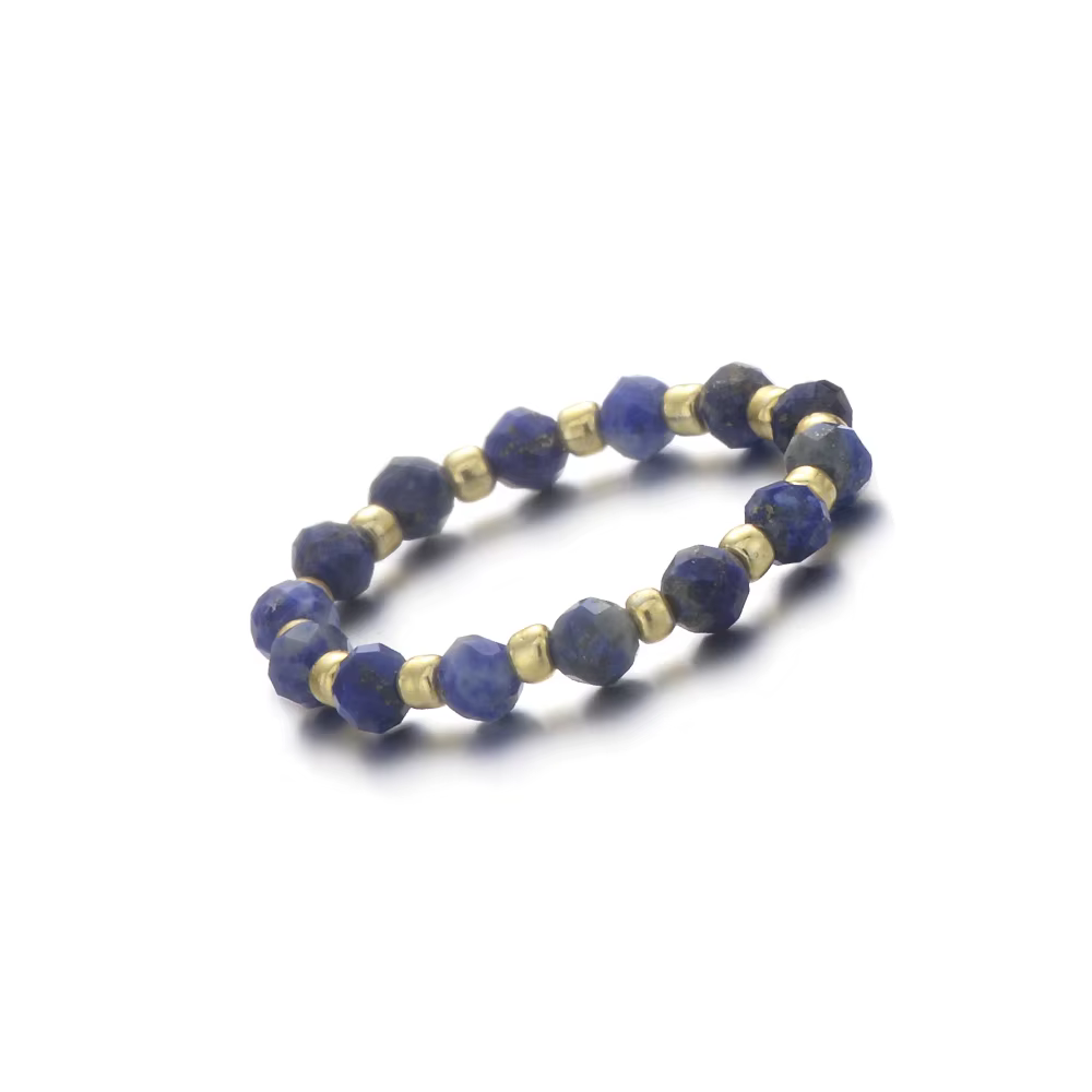 Bague extensible style bohème en pierres naturelles (Tourmaline, Grenat, Lapis Lazuli) avec perles r