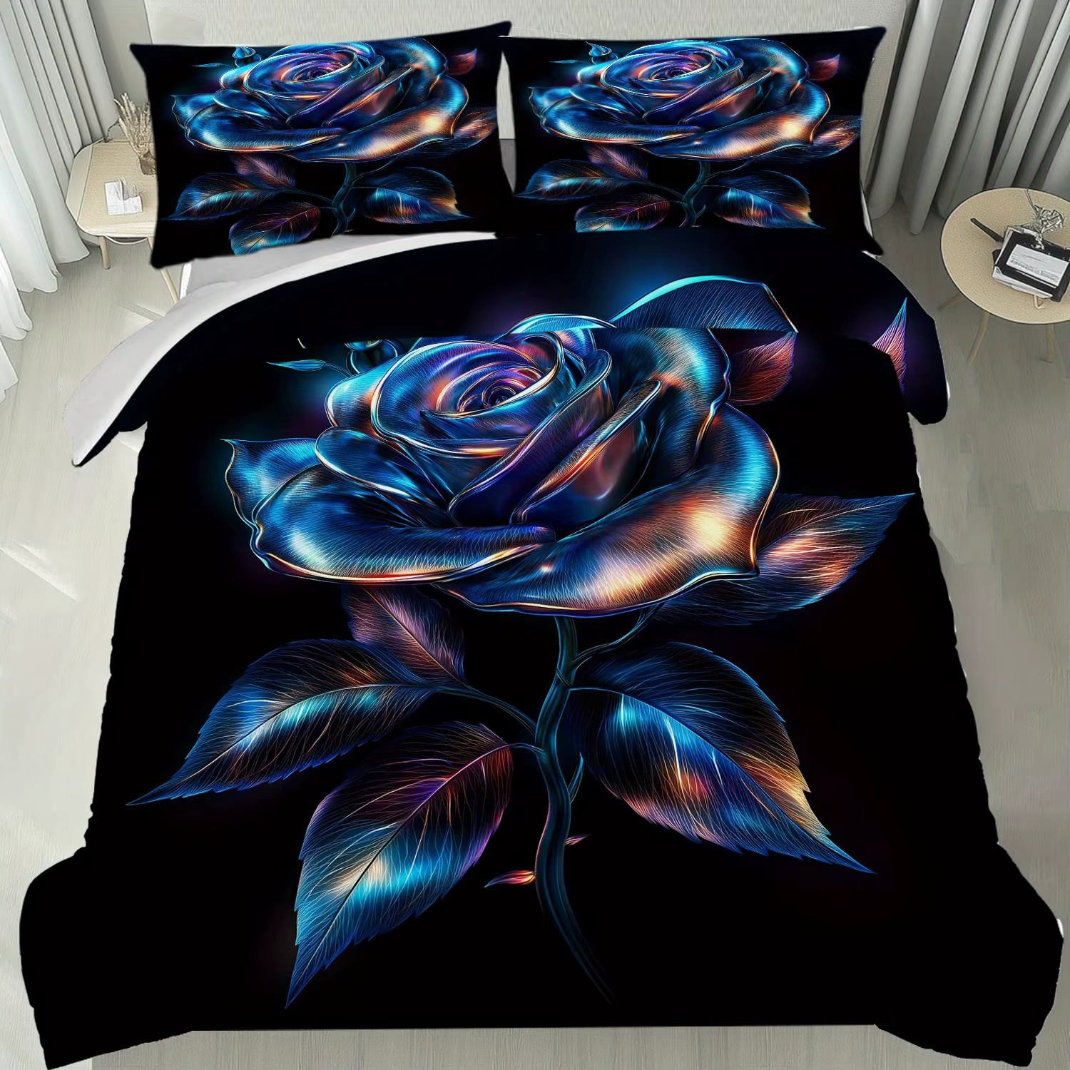 Parure de lit à fleurs brillantes, ensemble de housse de couette imprimée en 3D, doux, simple, Doubl