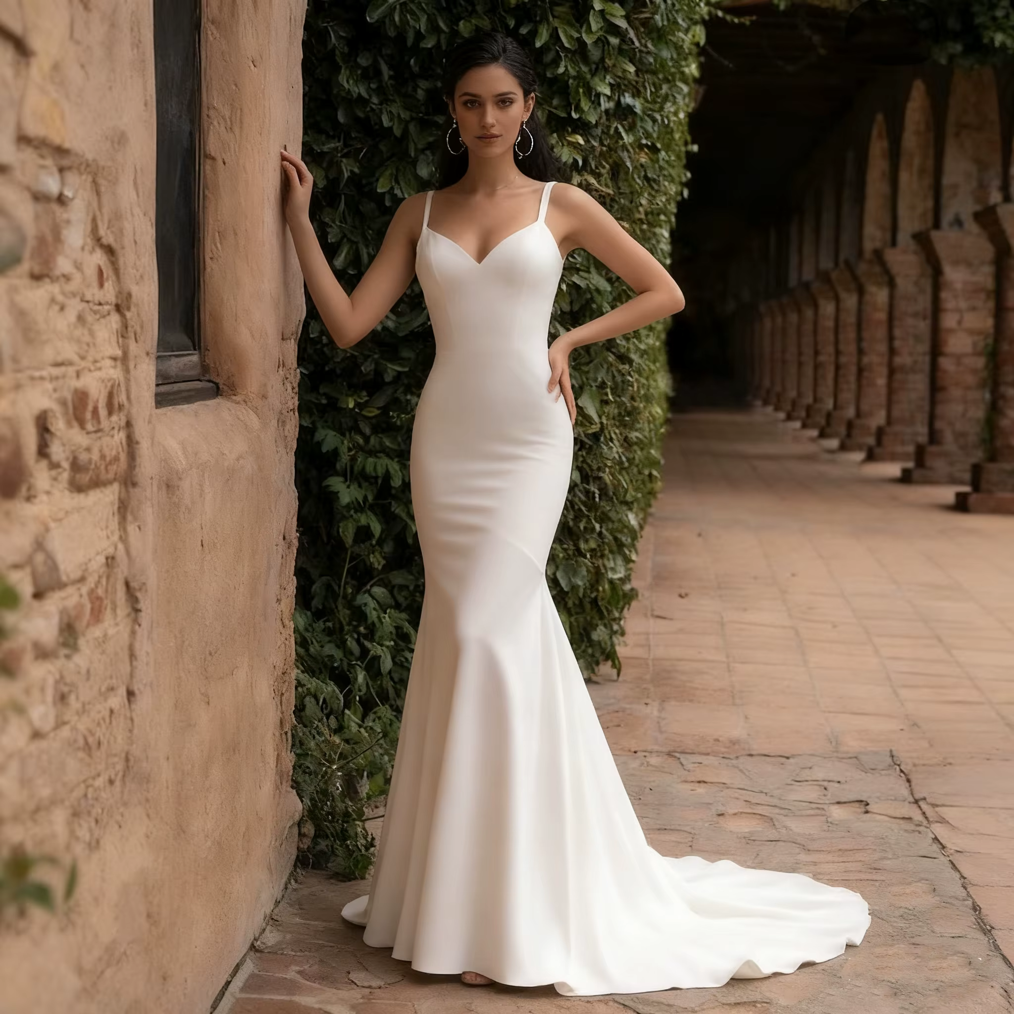 Robes de mariée en Satin sexy chérie Spaghetti sangle longueur de plancher élégant Satin dos nu supe