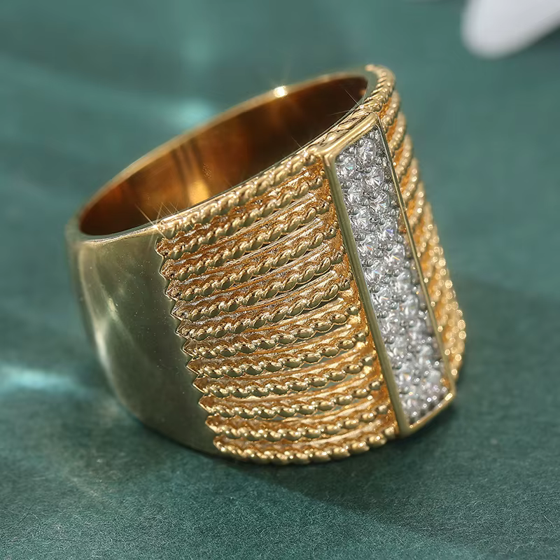 Bague large de couleur dorée de luxe pour femmes, bijoux en zircone synthétique scintillant, bagues 