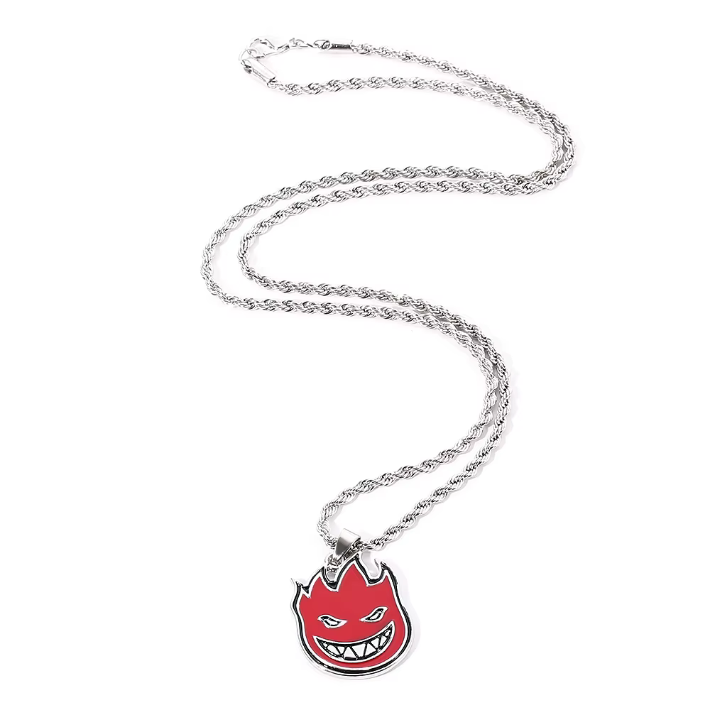 Hip-hop magique flamme visage pendentif Punk rouge métal pour homme collier collier Punk Rock charme
