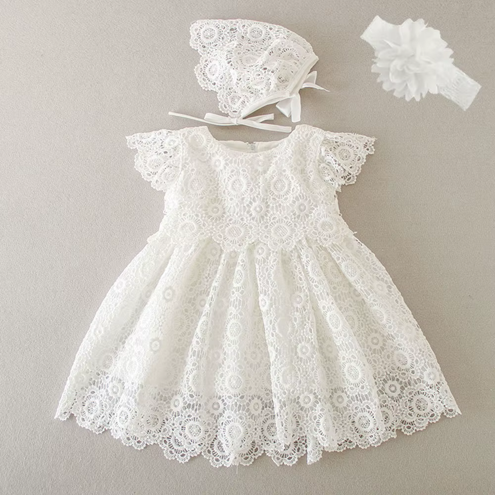 Robe de baptême en dentelle pour nouveau-né fille, tenue de princesse, motif floral, pour fête de ma
