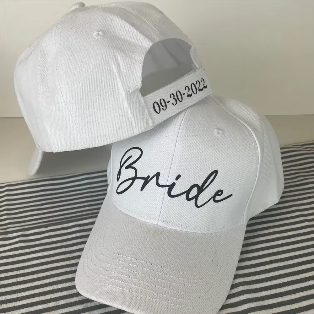 Chapeau de mariée blanc personnalisé avec date de mariage, accessoires pour enterrement de vie de je