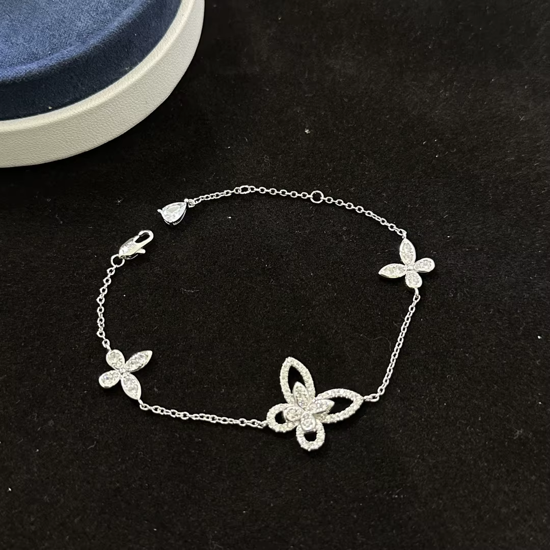 Boucles d'oreilles papillon classiques plaquées or en argent sterling 925, bracelet papillon, collie