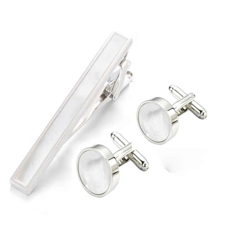 Boutons de manchette à pince à cravate pour tenue formelle pour hommes, costume en coquillage blanc,