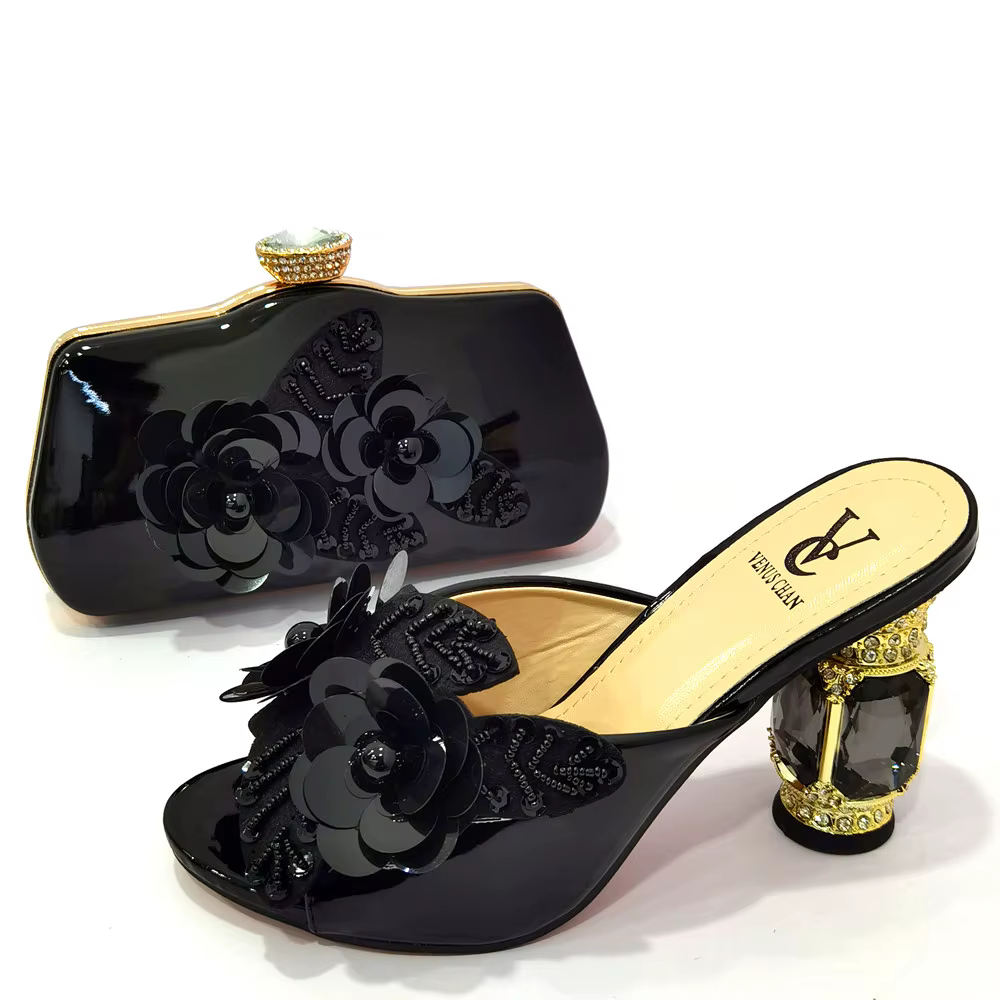 Ensemble de Chaussures et Sacs Assortis pour Femme, Bleu Royal, Orné de Strass Africains, pour ix, I
