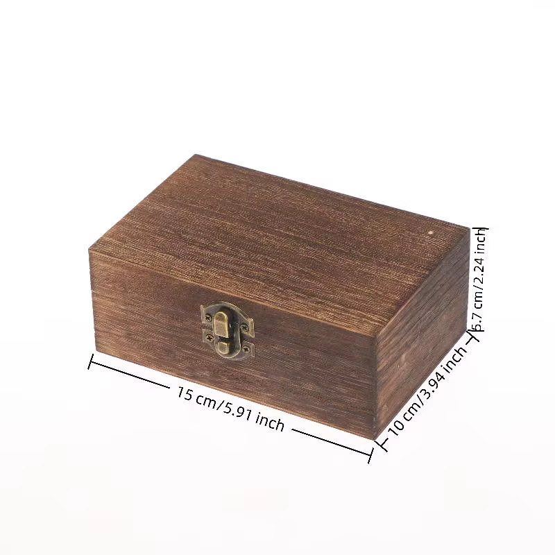 Boîtes en bois d'inspiration vintage avec couvercle, boîte de rangement carrée à charnières pour bij