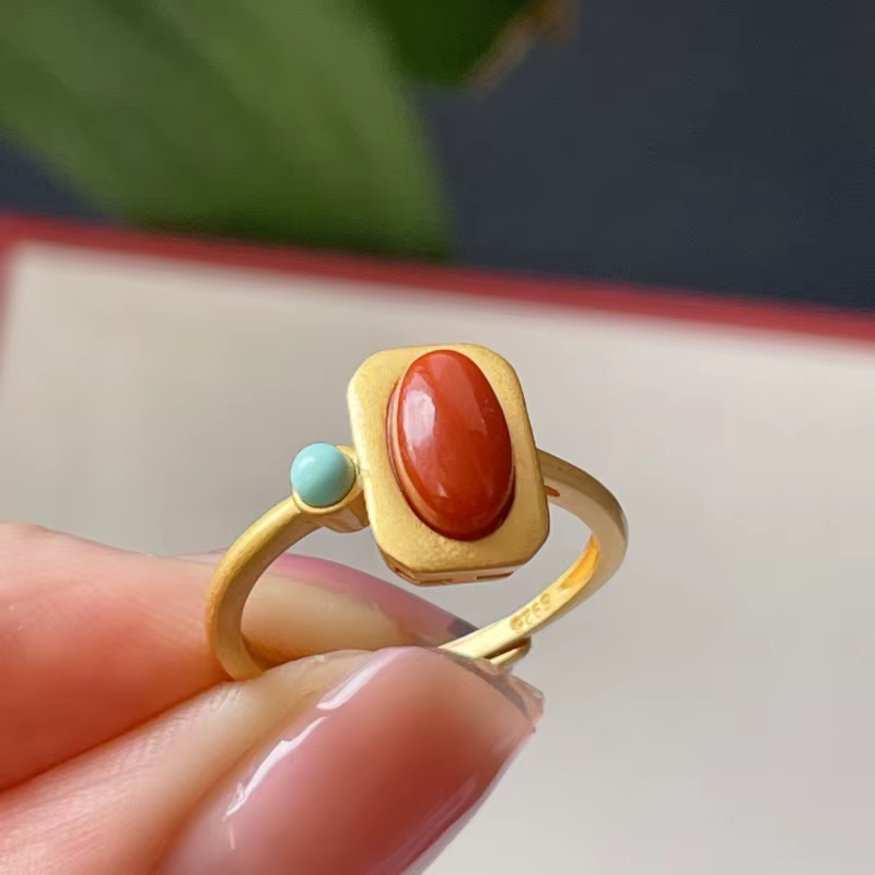 Bagues carrées en tourmaline rouge du sud pour femmes, style artistique exquis, incrustation de bijo