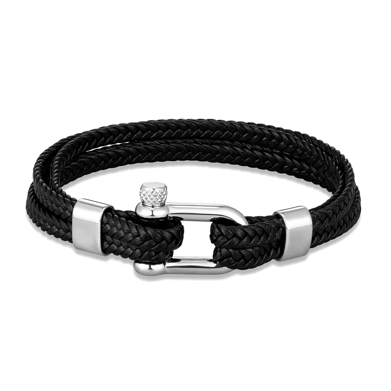 MKENDN Bracelet en cuir de Style marine pour hommes femmes tressé multicouche corde chaîne en acier 