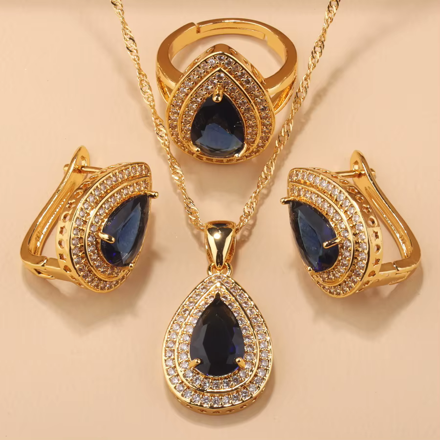 Parures de bijoux élégantes vintage classiques pour femmes, plaquées or 18 carats, accessoires anti-